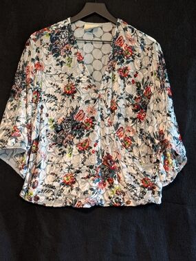 Maeve Anthropologie Floral Velvet Burnout Faux Wrap Blouse Silk Medium Fairycore